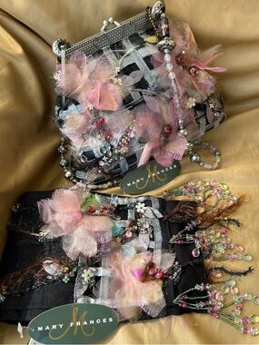 Mary Frances Silk Beaded Shoulder Bag w/ Matching Scarf & Dust Bag, Vintage NWT